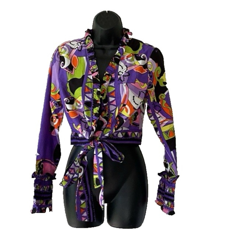 Live 4 Truth Sz M Colorful Bell Sleeve Abstract Wrap Blouse Cardigan Bolly India
